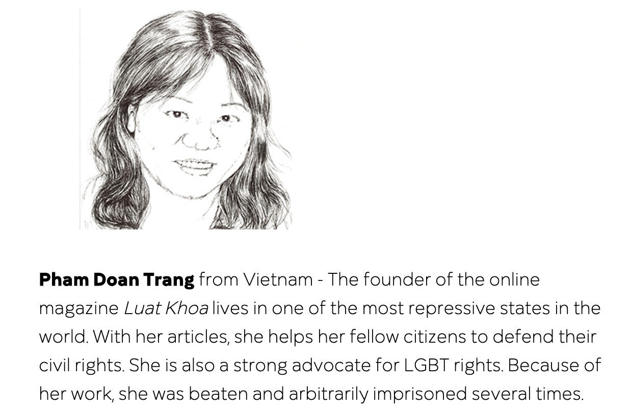 Pham Doan Trang Received Prize for Impact from Reporters Without Borders’ 2019 Press Freedom Awards